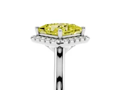 Fancy Yellow Princess Cut Diamond Halo Engagement Ring Set in Platinum with Pavé Band and Rising Shoulders