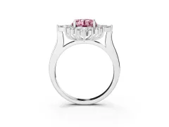Fancy Pink Round Cut Diamond Cluster Halo Ring Set in White gold with Marquise and Round Accents