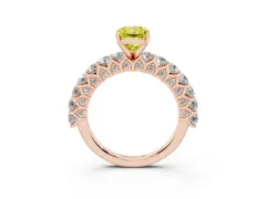 Fancy Yellow Radiant Cut Diamond Solitaire Ring Set in Rose gold with Shared Prong Pavé Band