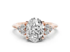 Oval Cut Diamond Cluster Ring Set in Rose gold with Plain Band and Prong Setting