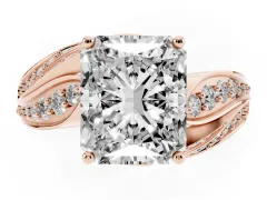 Radiant Cut Diamond Solitaire Ring Set in Rose gold with Layered Twist Pavé Band