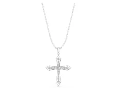 Round Diamond Milgrain Cross Pendant Set in Silver with Bezel-Set Stones