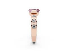 Fancy Pink Emerald Cut Diamond Channel-Set Band Ring Set in Rose gold with Bezel Prong Setting