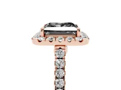 Fancy Black Princess Cut Diamond Halo Pavé Engagement Ring Set in Rose gold with Prong Setting