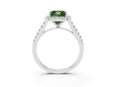 Fancy Green Princess Cut Diamond Halo Pavé Engagement Ring Set in White gold with Prong Setting