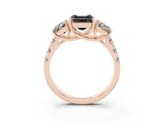 Fancy Black Asscher Cut Diamond Three-Stone Ring Set in Rose gold with Pavé Band