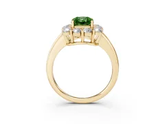 Fancy Green Radiant Cut Diamond Halo Cluster Engagement Ring Set in Yellow gold with Polished Band and Prong Setting