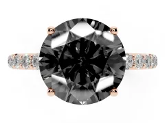 Fancy Black Round Cut Diamond Solitaire Engagement Ring Set in Rose gold with Round Pavé Band and Prong Setting