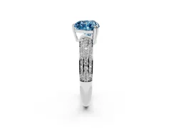 Fancy Blue Heart Cut Diamond Solitaire Ring Set in Silver with Multi-Row Round Pavé Band and Prong Setting
