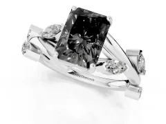 Fancy Black Radiant Cut Diamond Solitaire Ring Set in Silver with Twisted Marquise Accent Band