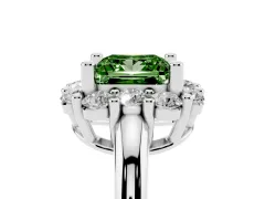 Fancy Green Princess Cut Diamond Halo Cluster Engagement Ring Set in Silver with Polished Band and Prong Setting