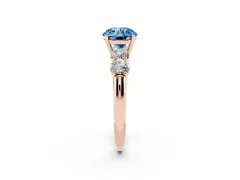 Fancy Blue Round Cut Diamond Five-Stone Prong Set Ring Set in Rose gold with Classic Band