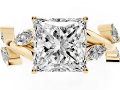 Princess Cut Diamond Solitaire Ring Set in Yellow gold with Twisted Marquise Accent Band