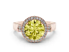 Fancy Yellow Round Cut Diamond Halo Ring Set in Rose gold with Pavé-Lined Split Shank Band