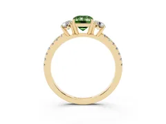 Fancy Green Emerald Cut Diamond Three-Stone Ring Set in Yellow gold with Pavé Band and Graduated Sides