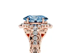 Fancy Blue Oval Cut Diamond Solitaire Ring Set in Rose gold with Hidden Halo and Pavé Band