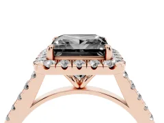 Fancy Black Princess Cut Diamond Halo Pavé Engagement Ring Set in Rose gold with Prong Setting