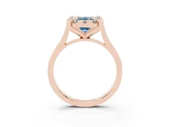 Fancy Blue Emerald Cut Diamond Cluster Halo Solitaire Ring Set in Rose gold with Prong Setting
