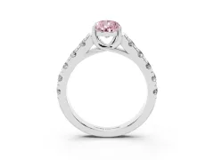 Fancy Pink Pear Cut Diamond Solitaire Ring Set in Silver with Cut-Down Micro Pavé Band and Prong Setting