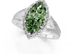 Fancy Green Marquise Cut Diamond Halo Split Shank Pavé Ring Set in Platinum with Prong Setting