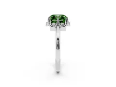 Fancy Green Asscher Cut Diamond Round Cluster Halo Ring Set in Silver with Solitaire Band and Prong Setting