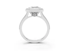 Asscher Cut Diamond Halo Milgrain Pavé Band Ring Set in Silver with Prong Setting