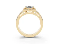 Asscher Cut Diamond Halo Ring Set in Yellow gold with Double Pavé Split Shank