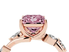Fancy Pink Princess Cut Diamond Solitaire Ring Set in Rose gold with Twisted Marquise Accent Band