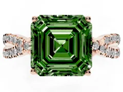 Fancy Green Asscher Cut Diamond Twist Pavé Solitaire Engagement Ring Set in Rose gold with Prong Setting