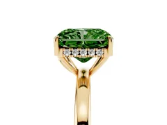 Fancy Green Radiant Cut Diamond Solitaire Ring Set in Yellow gold with Plain Band and Prong Setting