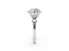 Round Cut Diamond Floral Halo Ring Set in White gold with Shared Prong Band