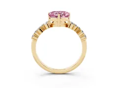 Fancy Pink Heart Cut Diamond Ring Set in Yellow gold with Scattered Round Accents