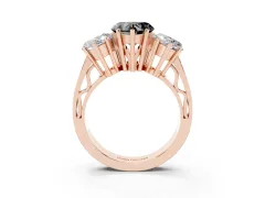 Fancy Black Heart Cut Diamond Three-Stone Ring Set in Rose gold with Textured Band