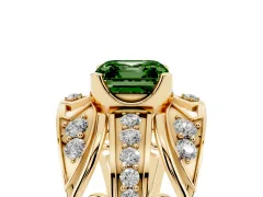 Fancy Green Asscher Cut Diamond Art Deco Ring Set in Yellow gold with Pavé Split Shank