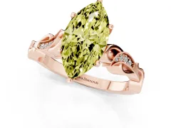 Fancy Yellow Marquise Cut Diamond Vine Band Solitaire Ring Set in Rose gold with Milgrain Prong Setting