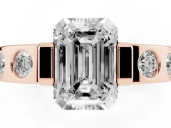 Emerald Cut Diamond Channel-Set Band Ring Set in Rose gold with Bezel Prong Setting