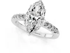 Marquise Cut Diamond Solitaire Engagement Ring Set in Platinum with Pavé Band and Prong Setting