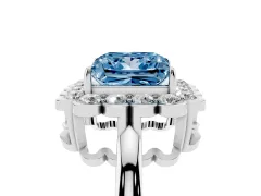 Fancy Blue Princess Cut Diamond Halo Cluster Engagement Ring Set in Silver with Solitaire Band and Prong Setting