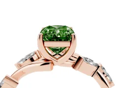 Fancy Green Radiant Cut Diamond Solitaire Ring Set in Rose gold with Twisted Marquise Accent Band