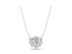 Round Cluster Diamond Pendant Set in Silver with Prong-Set Halo Ring