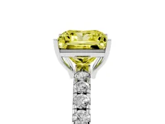 Fancy Yellow Princess Cut Diamond Pavé Solitaire Engagement Ring Set in Silver with Prong Setting