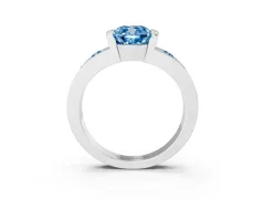 Fancy Blue Cushion Cut Diamond Channel-Set Band Ring Set in Silver with Bezel Prong Setting