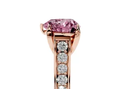 Fancy Pink Heart Cut Diamond Solitaire Pavé Engagement Ring Set in Rose gold with Prong Setting