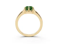 Fancy Green Cushion Cut Diamond Round Cluster Halo Ring Set in Yellow gold with Solitaire Band and Prong Setting