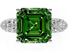 Fancy Green Asscher Cut Diamond Pavé Band Solitaire Ring Set in Platinum with Close-Set Accent Stones and Prong Setting
