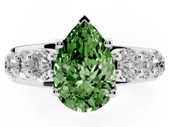 Fancy Green Pear Cut Diamond Pavé Engagement Ring Set in White gold with Prong Setting