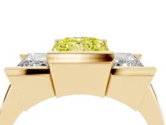 Fancy Yellow Radiant Cut Diamond Three-Stone Channel Set Ring Set in Yellow gold with Smooth Polished Band