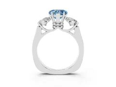 Fancy Blue Heart Cut Diamond Three-Stone Trellis Ring Set in Platinum with Comfort Fit Band