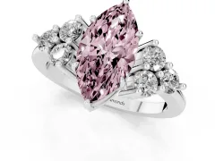 Fancy Pink Marquise Cut Diamond Solitaire Ring Set in Platinum with Cluster Accents on Each Side