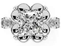 Cushion Cut Diamond Floral Halo Ring Set in Silver with Shared Prong Band